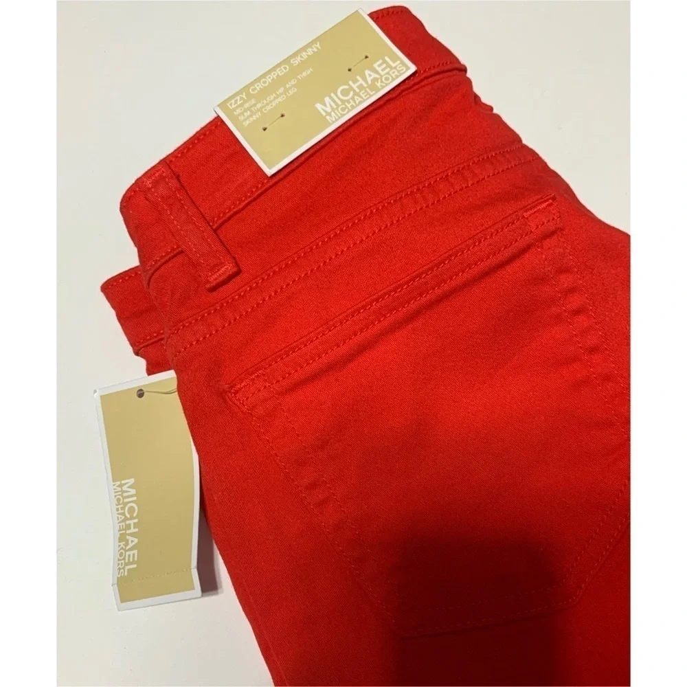 Michael Kors Izzy True Red Ruby Cropped Skinny Jeans Size 6 High Rise